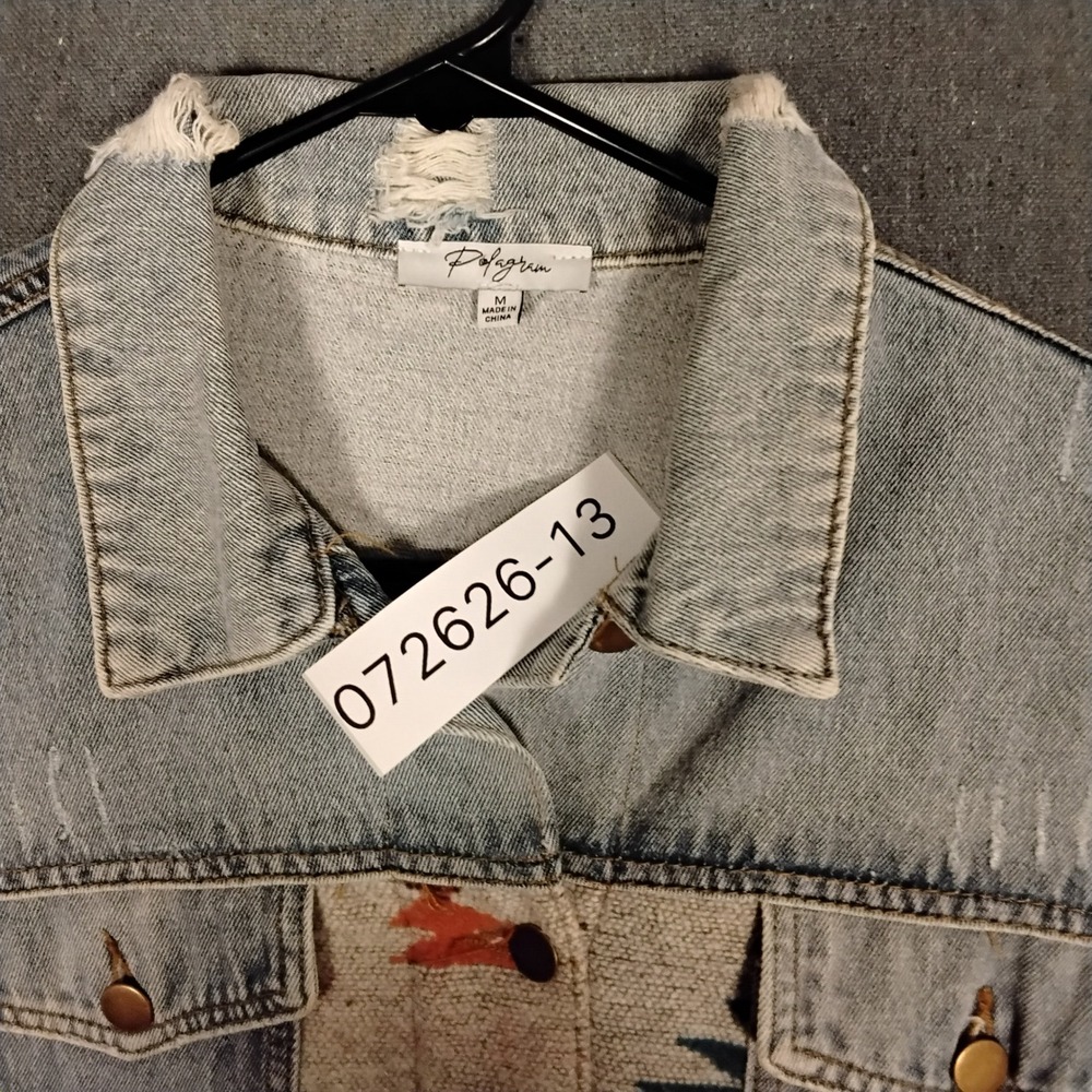 Polagram Womens M Southwestern Tapestry Denim Jacket Aztec Print Mixed Media - Picture 8 of 8